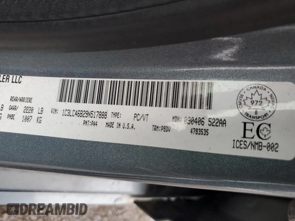 2009 Chrysler Sebring LX with VIN 1C3LC46B29N517888, listed as a Copart auction lot 85676074 with 182,582 mi miles and Clean Title. Bid and sale history available at DreamBid. Image 12.