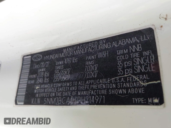 2023 Hyundai Tucson SEL z VIN 5NMJBCAE3PH214971, wystawiony jako IAAI lot #42014930 z przebiegiem 13 025 mil mil oraz . Historia ofert i sprzedaży dostępna na DreamBid. Obrazek 9.