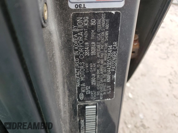 2013 Kia Forte EX with VIN KNAFU4A23D5726494, listed as a Copart auction lot 72536754 with 173,794 mi miles and Salvage Title. Bid and sale history available at carsss.com. Image 12.