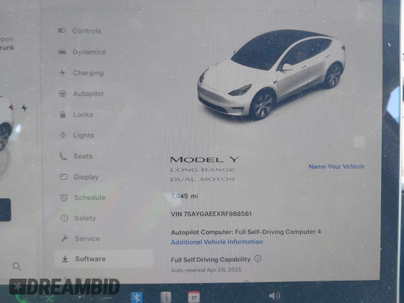 2024 Tesla Model Y Long Range with VIN 7SAYGAEEXRF988561, listed as a IAAI auction lot 42058248 with 7,845 mi miles. Bid and sale history available at carsss.com. Image 7.
