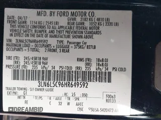 2017 Lincoln MKZ Select with VIN 3LN6L5C96HR649592, listed as a IAAI auction lot 41503933 with 125,779 mi miles. Bid and sale history available at carsss.com. Image 9.