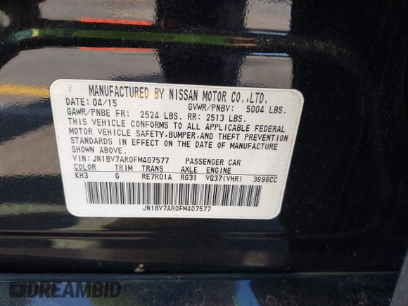 2015 Infiniti Q50 Premium with VIN JN1BV7AR0FM407577, listed as a IAAI auction lot 40191466 with 94,239 mi miles. Bid and sale history available at carsss.com. Image 9.