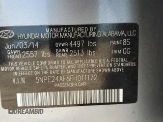 2015 Hyundai Sonata SE z VIN 5NPE24AF8FH011172, wystawiony jako Copart lot #57986235 z przebiegiem Nie podano mil oraz Czysty tytuł • Clean title. Historia ofert i sprzedaży dostępna na DreamBid. Obrazek 12.