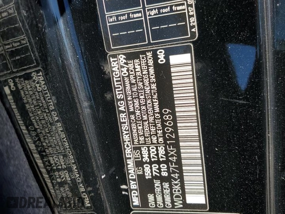1999 Mercedes-Benz SLK 230/320 with VIN WDBKK47F4XF129689, listed as a Copart auction lot 75311624 with 54,923 mi miles and Salvage Title. Bid and sale history available at DreamBid. Image 13.