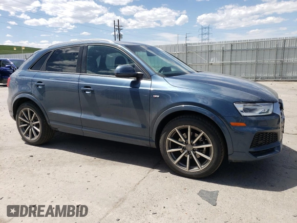 2018 Audi Q3 Premium with VIN WA1BCCFS4JR026621, listed as a Copart auction lot 56717995 with 118,484 mi miles and Salvage title. Bid and sale history available at DreamBid. Image 4.