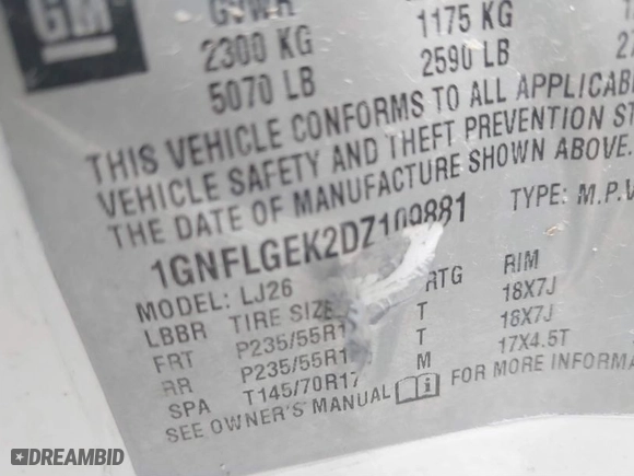 2013 Chevrolet Equinox LTZ with VIN 1GNFLGEK2DZ109881, listed as a IAAI auction lot 39456983 with 1 mi miles. Bid and sale history available at carsss.com. Image 9.