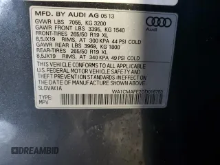 2013 Audi Q7 Premium with VIN WA1CMAFE2DD016753, listed as a Copart auction lot 58068365 with 172,592 mi miles and Clean title. Bid and sale history available at DreamBid. Image 13.