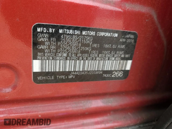 2018 Mitsubishi Outlander SE with VIN JA4AD3A35JZ059894, listed as a Copart auction lot 61015595 with 121,530 mi miles and Salvage title. Bid and sale history available at DreamBid. Image 13.