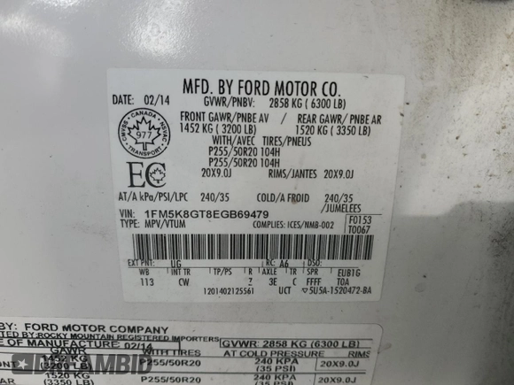 2014 Ford Explorer Sport z VIN 1FM5K8GT8EGB69479, wystawiony jako Copart lot #54161265 z przebiegiem 94 473 mil mil oraz Szkoda całkowita • Salvage title. Historia ofert i sprzedaży dostępna na DreamBid. Obrazek 13.