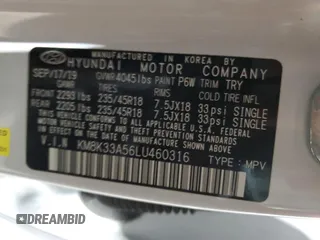 2020 Hyundai Kona Limited with VIN KM8K33A56LU460316, listed as a Copart auction lot 42755795 with 45,281 mi miles and Clean Title. Bid and sale history available at carsss.com. Image 13.