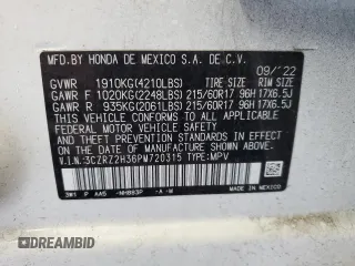 2023 Honda HR-V LX with VIN 3CZRZ2H36PM720315, listed as a Copart auction lot 61372745 with 35,531 mi miles and Salvage title. Bid and sale history available at DreamBid. Image 14.