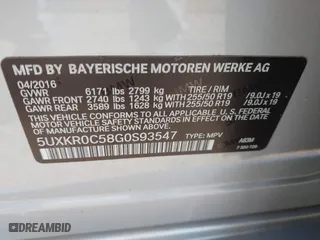 2016 BMW X5 xDrive35i with VIN 5UXKR0C58G0S93547, listed as a IAAI auction lot 41792909 with 155,304 mi miles. Bid and sale history available at carsss.com. Image 9.