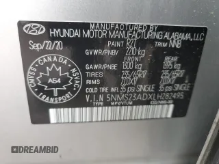 2020 Hyundai Santa Fe SE with VIN 5NMS23ADXLH282495, listed as a Copart auction lot 57628955 with 137,864 mi miles and Clean title. Bid and sale history available at DreamBid. Image 14.