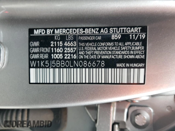 2020 Mercedes-Benz CLA with VIN W1K5J5BB0LN086678, listed as a Copart auction lot 89312035 with 96,585 mi miles and Salvage Title. Bid and sale history available at carsss.com. Image 13.