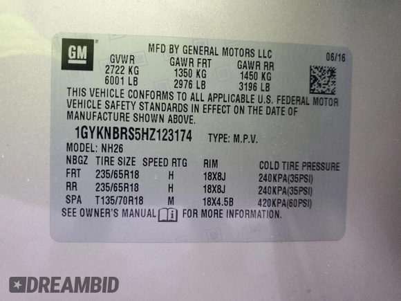2017 Cadillac XT5 Luxury FWD with VIN 1GYKNBRS5HZ123174, listed as a Copart auction lot 43193045 with 96,617 mi miles and Salvage Title. Bid and sale history available at DreamBid. Image 13.
