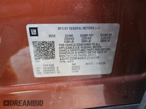 2019 Cadillac XT4 AWD Premium Luxury with VIN 1GYFZDR42KF214298, listed as a Copart auction lot 52489875 with 63,338 mi miles and Salvage title. Bid and sale history available at DreamBid. Image 15.
