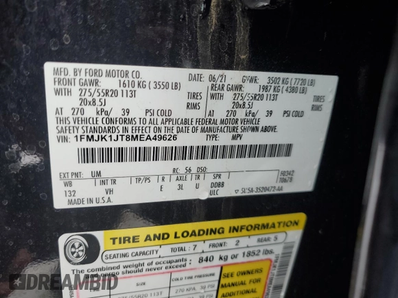 2021 Ford Expedition Max XLT with VIN 1FMJK1JT8MEA49626, listed as a Copart auction lot 43400355 with 87,415 mi miles and Salvage Title. Bid and sale history available at DreamBid. Image 15.
