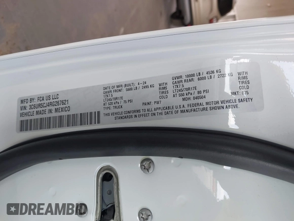 2024 Ram 2500 Tradesman с VIN 3C6UR5CJ4RG267621, выставлен на аукционе IAAI как лот 42442525 с пробегом 9 929 миль миль и . История ставок и продаж доступна на DreamBid. Изображение 9.