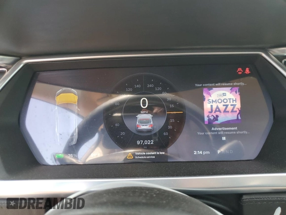 2013 Tesla Model S with VIN 5YJSA1AG9DFP04910, listed as a Copart auction lot 60827335 with 97,022 mi miles and Salvage title. Bid and sale history available at DreamBid. Image 9.