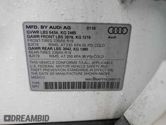 2019 Audi Q5 Premium Plus z VIN WA1BNAFY1K2046113, wystawiony jako Copart lot #52155385 z przebiegiem 56 953 mil mil oraz Szkoda całkowita • Salvage title. Historia ofert i sprzedaży dostępna na DreamBid. Obrazek 13.