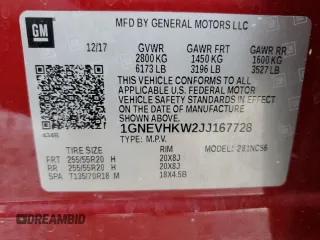 2018 Chevrolet Traverse LT z VIN 1GNEVHKW2JJ167728, wystawiony jako Copart lot #54617705 z przebiegiem 87 774 mil mil oraz Szkoda całkowita • Salvage title. Historia ofert i sprzedaży dostępna na DreamBid. Obrazek 13.