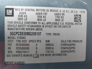 2011 Chevrolet Silverado 1500 LT with VIN 3GCPCSE08BG208197, listed as a IAAI auction lot 41865262 with 144,512 mi miles and . Bid and sale history available at DreamBid. Image 9.