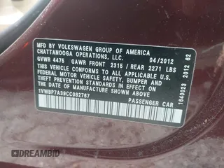 2012 Volkswagen Passat SE с VIN 1VWBP7A39CC082767, выставлен на аукционе IAAI как лот 42096139 с пробегом 119 736 миль миль и . История ставок и продаж доступна на DreamBid. Изображение 9.