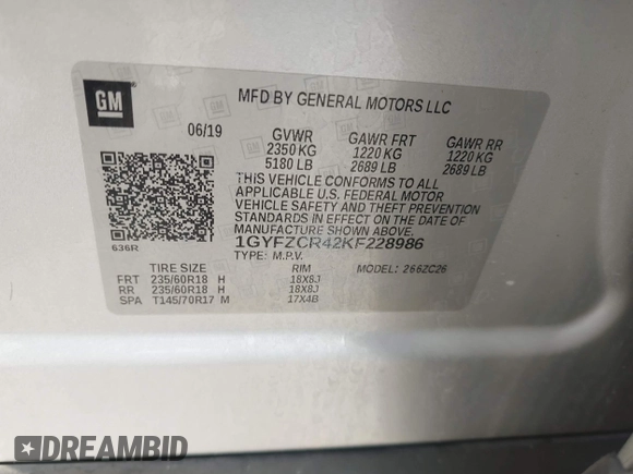 2019 Cadillac XT4 FWD Premium Luxury with VIN 1GYFZCR42KF228986, listed as a IAAI auction lot 42019157 with 79,397 mi miles and . Bid and sale history available at DreamBid. Image 9.