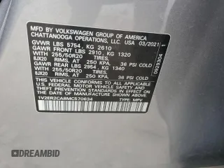 2021 Volkswagen Atlas SEL with VIN 1V2ER2CA8MC570634, listed as a Copart auction lot 57113175 with 47,766 mi miles and Salvage title. Bid and sale history available at DreamBid. Image 13.
