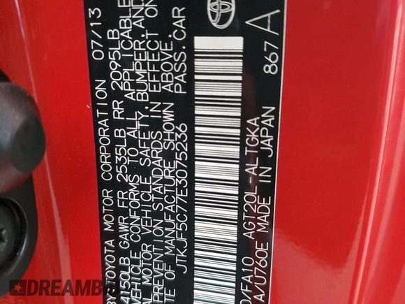 2014 Scion tC z VIN JTKJF5C77E3075236, wystawiony jako Copart lot #47632495 z przebiegiem 134 825 mil mil oraz Szkody całkowita. Historia ofert i sprzedaży dostępna na DreamBid. Obrazek 12.
