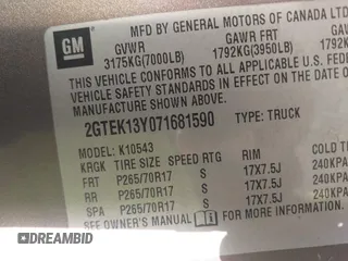 2007 GMC Sierra 1500 with VIN 2GTEK13Y071681590, listed as a IAAI auction lot 41774691 with 240,673 mi miles and . Bid and sale history available at DreamBid. Image 9.