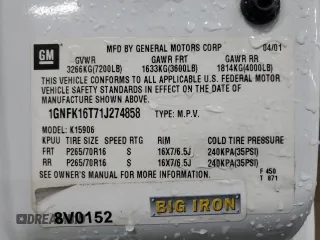 2001 Chevrolet Suburban LS with VIN 1GNFK16T71J274858, listed as a Copart auction lot 41432605 with 215,844 mi miles and Salvage Title. Bid and sale history available at carsss.com. Image 14.
