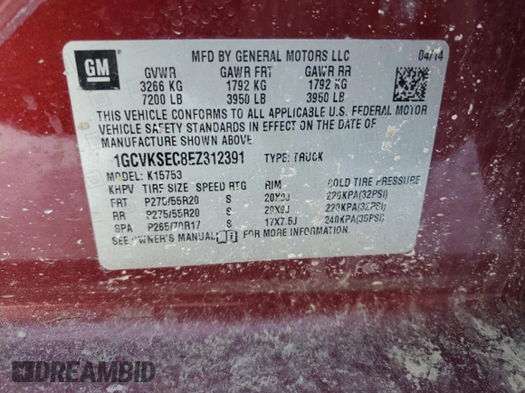 2014 Chevrolet Silverado 1500 LTZ with VIN 1GCVKSEC8EZ312391, listed as a Copart auction lot 45658795 with 158,495 mi miles and Salvage Title. Bid and sale history available at DreamBid. Image 13.