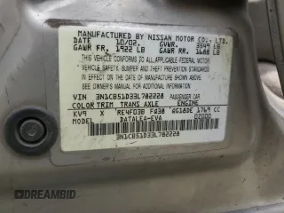 2003 Nissan Sentra XE with VIN 3N1CB51D33L782228, listed as a Copart auction lot 52156095 with 229,278 mi miles and Salvage Title. Bid and sale history available at DreamBid. Image 13.