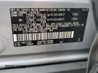 2022 Toyota RAV4 XLE with VIN 2T3P1RFV0NW271422, listed as a Copart auction lot 62839795 with Not provided miles and Salvage title. Bid and sale history available at DreamBid. Image 13.