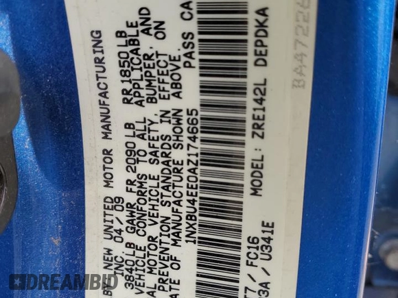 2010 Toyota Corolla z VIN 1NXBU4EE0AZ174665, wystawiony jako Copart lot #52187365 z przebiegiem 121 769 mil mil oraz Szkoda całkowita • Salvage title. Historia ofert i sprzedaży dostępna na DreamBid. Obrazek 12.