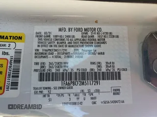 2021 Ford Mustang GT z VIN 1FA6P8CF2M5117291, wystawiony jako Copart lot #46327595 z przebiegiem Nie podano mil oraz Szkody całkowita. Historia ofert i sprzedaży dostępna na DreamBid. Obrazek 15.