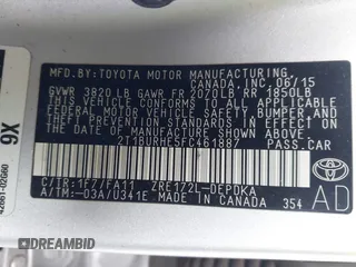 2015 Toyota Corolla L with VIN 2T1BURHE5FC461887, listed as a IAAI auction lot 42560992 with 176,660 mi miles and . Bid and sale history available at DreamBid. Image 9.