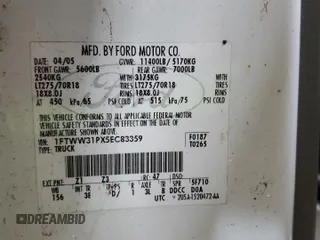 2005 Ford F-350 XL with VIN 1FTWW31PX5EC83359, listed as a Copart auction lot 54548165 with Not Provided miles and Clean Title. Bid and sale history available at DreamBid. Image 12.