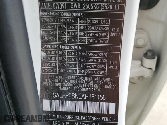 2010 Land Rover LR2 HSE z VIN SALFR2BN0AH161156, wystawiony jako Copart lot #47485615 z przebiegiem Nie podano mil oraz Szkoda całkowita • Salvage title. Historia ofert i sprzedaży dostępna na DreamBid. Obrazek 13.