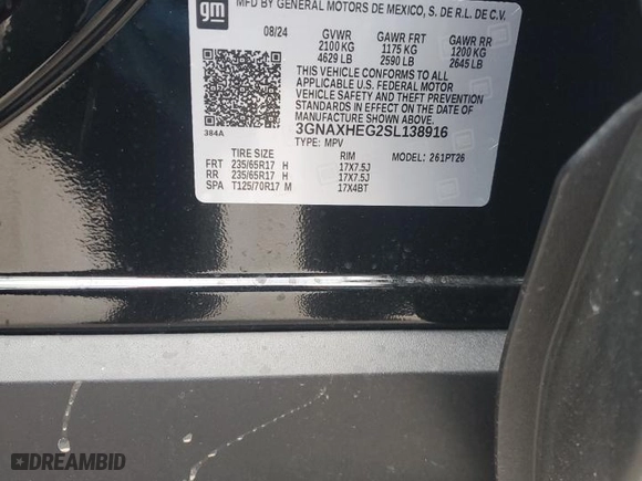2025 Chevrolet Equinox FWD LT with VIN 3GNAXHEG2SL138916, listed as a Copart auction lot 88644535 with 0 mi miles and Salvage Title. Bid and sale history available at carsss.com. Image 14.