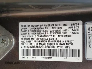 2009 Honda CR-V EX-L with VIN 5J6RE38729L028058, listed as a Copart auction lot 54246215 with 192,578 mi miles and Salvage Title. Bid and sale history available at carsss.com. Image 13.