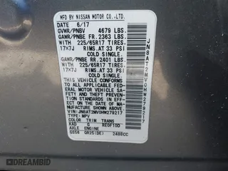 2017 Nissan Rogue SL with VIN JN8AT2MV0HW279217, listed as a IAAI auction lot 41797693 with 245,727 mi miles. Bid and sale history available at carsss.com. Image 9.
