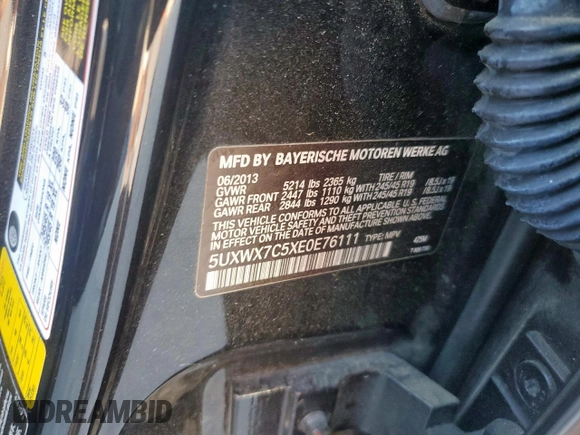 2014 BMW X3 xDrive35i z VIN 5UXWX7C5XE0E76111, wystawiony jako Copart lot #53834855 z przebiegiem 117 218 mil mil oraz Szkoda całkowita • Salvage title. Historia ofert i sprzedaży dostępna na DreamBid. Obrazek 13.