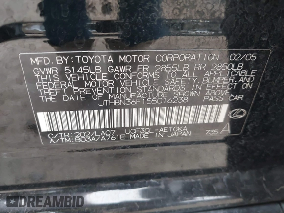 2005 Lexus LS 430 z VIN JTHBN36F155016238, wystawiony jako IAAI lot #41522383 z przebiegiem 180 659 mil mil oraz . Historia ofert i sprzedaży dostępna na DreamBid. Obrazek 9.