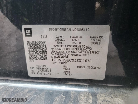 2018 Chevrolet Silverado 1500 LTZ with VIN 1GCVKSECXJZ311673, listed as a Copart auction lot 42703735 with 66,443 mi miles and Clean Title. Bid and sale history available at carsss.com. Image 13.