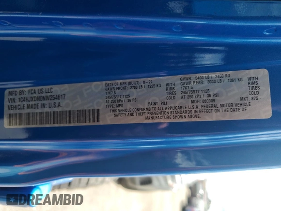 2022 Jeep Wrangler Unlimited Willys with VIN 1C4HJXDN0NW254617, listed as a Copart auction lot 74772844 with Not Provided miles and Non Repairable. Bid and sale history available at DreamBid. Image 14.