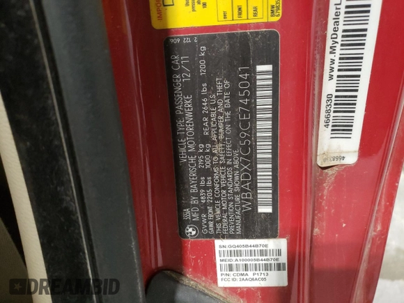 2012 BMW 3 Series 335i with VIN WBADX7C59CE745041, listed as a Copart auction lot 89402365 with Not provided miles and Salvage title. Bid and sale history available at DreamBid. Image 12.