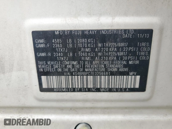 2014 Subaru Outback Limited with VIN 4S4BRBPC7E3256681, listed as a Copart auction lot 63121025 with 113,761 mi miles and Salvage title. Bid and sale history available at DreamBid. Image 14.
