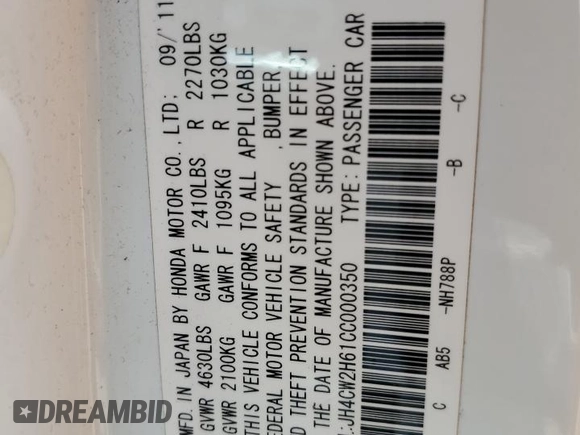 2012 Acura TSX Technology с VIN JH4CW2H61CC000350, выставлен на аукционе Copart как лот 60905104 с пробегом 173 191 миль миль и На запчасти • Non repairable. История ставок и продаж доступна на DreamBid. Изображение 12.
